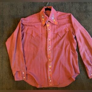Vintage Western Pearl Snap 60s/70s Dagger Collar Cowboy Rodeo Embroidered Shirt